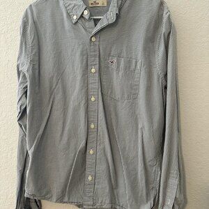 Hollister Gray & White Checkered Print Long Sleeve Button Down Shirt - L